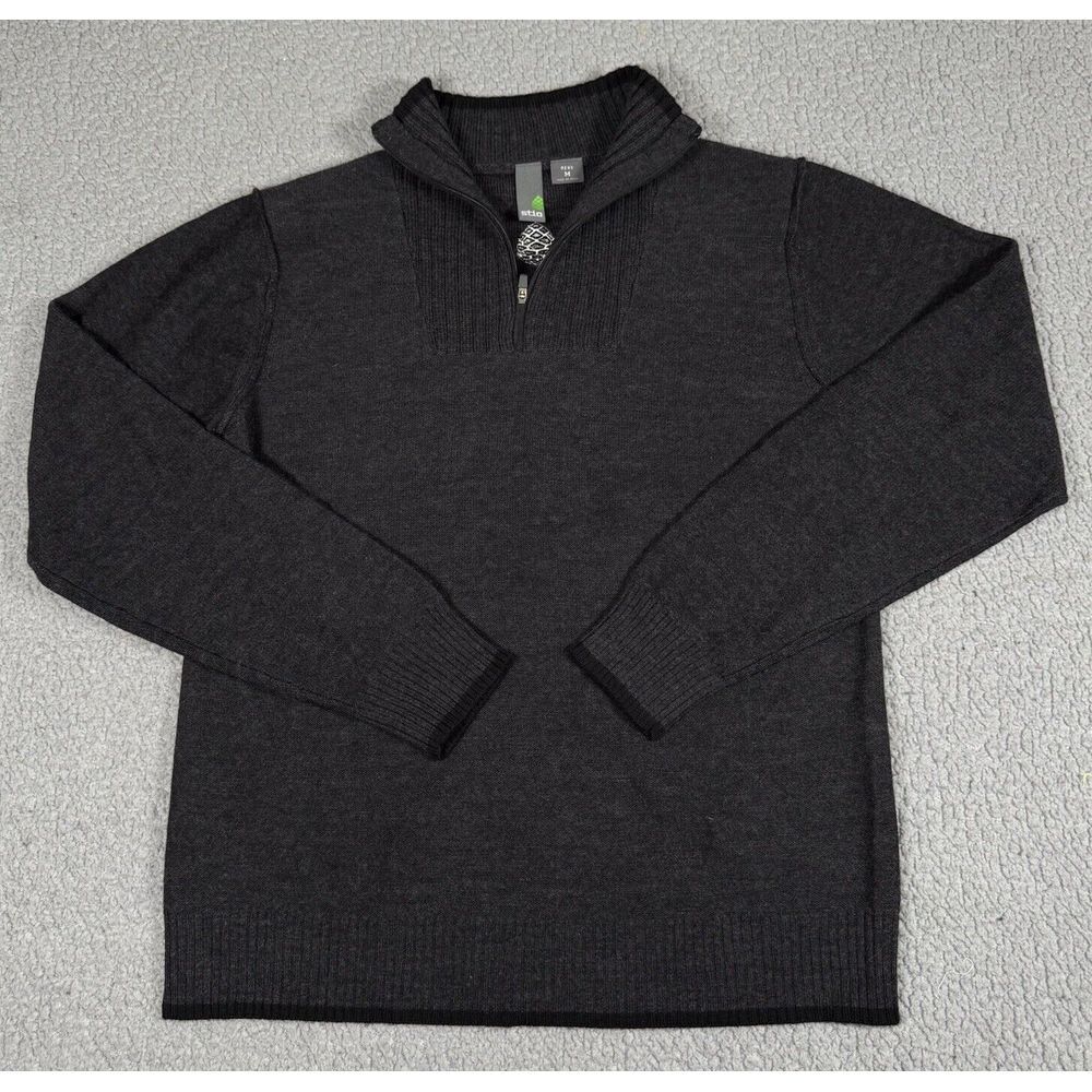 Stio Sweater Mens Medium Black Merino Wool 1/4 Zip  Knit Pullover Ribbed Neck